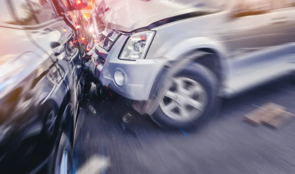 Car crash dangerous accident on the road. With speed zoom blur.